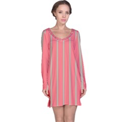 Line Red Grey Vertical Long Sleeve Nightdress