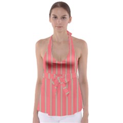 Line Red Grey Vertical Babydoll Tankini Top