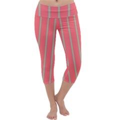 Line Red Grey Vertical Capri Yoga Leggings by Mariart