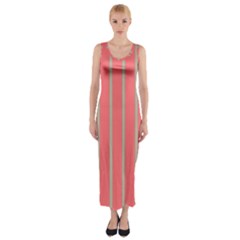 Line Red Grey Vertical Fitted Maxi Dress