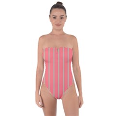 Line Red Grey Vertical Tie Back One Piece Swimsuit