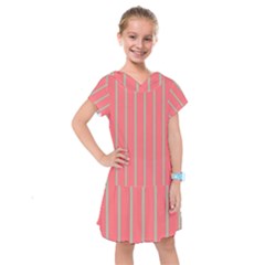 Line Red Grey Vertical Kids  Drop Waist Dress