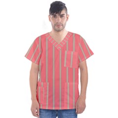 Line Red Grey Vertical Men s V-neck Scrub Top