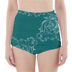 Leaf Green Blue Sexy High-waisted Bikini Bottoms