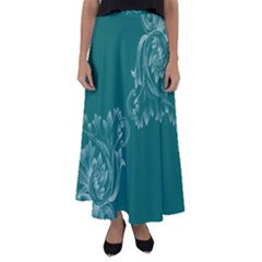 Leaf Green Blue Sexy Flared Maxi Skirt