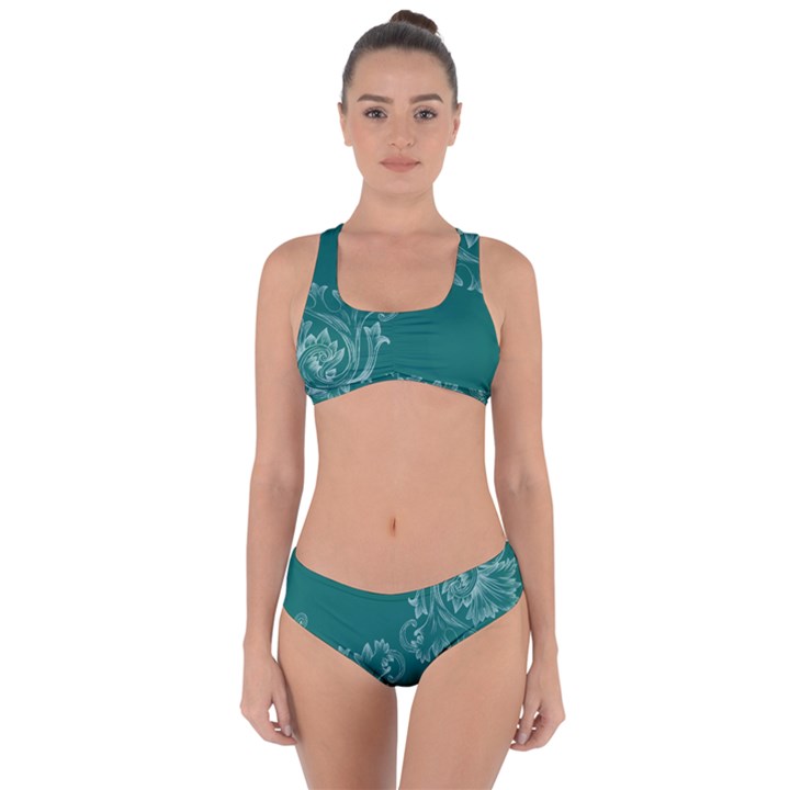 Leaf Green Blue Sexy Criss Cross Bikini Set