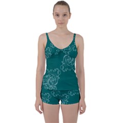 Leaf Green Blue Sexy Tie Front Two Piece Tankini