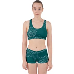 Leaf Green Blue Sexy Work It Out Sports Bra Set