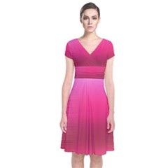 Line Pink Space Sexy Rainbow Short Sleeve Front Wrap Dress