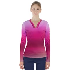 Line Pink Space Sexy Rainbow V-neck Long Sleeve Top by Mariart