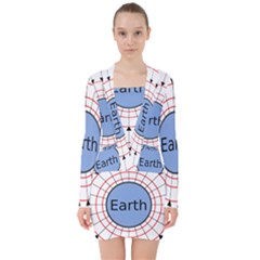 Magnetik Earth s Gravitational Line Triangle V-neck Bodycon Long Sleeve Dress