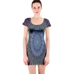 Peaceful Flower Formation Sparkling Space Short Sleeve Bodycon Dress