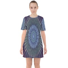 Peaceful Flower Formation Sparkling Space Sixties Short Sleeve Mini Dress