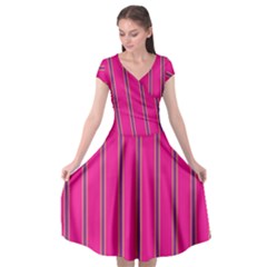 Pink Line Vertical Purple Yellow Fushia Cap Sleeve Wrap Front Dress by Mariart