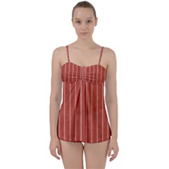 Line Vertical Orange Babydoll Tankini Set