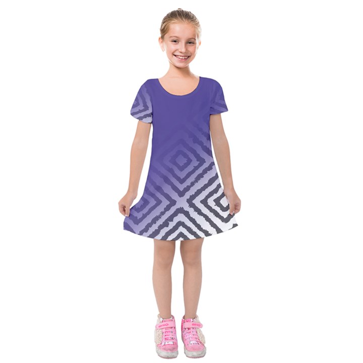 Plaid Blue White Kids  Short Sleeve Velvet Dress