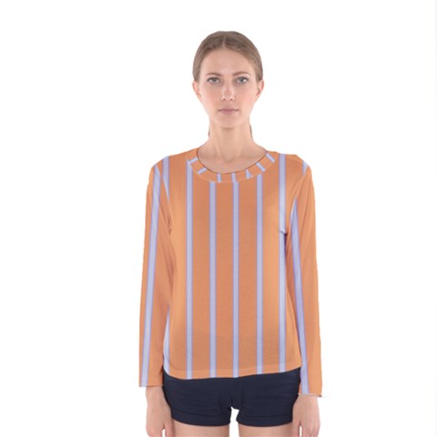 Rayures Bleu Orange Women s Long Sleeve Tee by Mariart