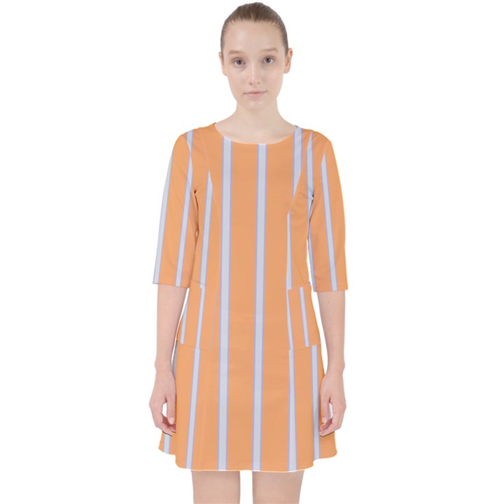 Rayures Bleu Orange Pocket Dress