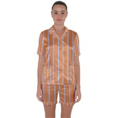 Rayures Bleu Orange Satin Short Sleeve Pyjamas Set by Mariart