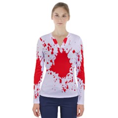 Red Blood Splatter V-neck Long Sleeve Top