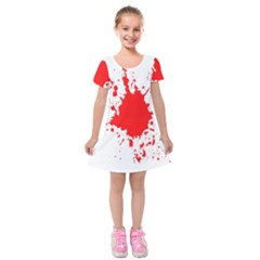 Red Blood Splatter Kids  Short Sleeve Velvet Dress