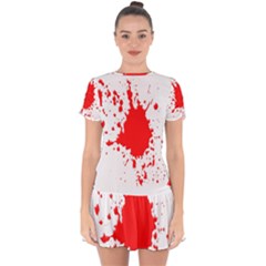 Red Blood Splatter Drop Hem Mini Chiffon Dress