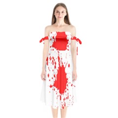 Red Blood Splatter Shoulder Tie Bardot Midi Dress