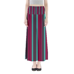 Red Blue Line Vertical Full Length Maxi Skirt by Mariart