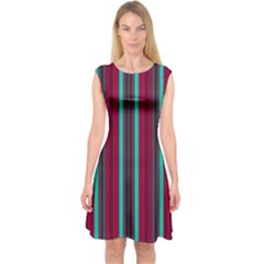 Red Blue Line Vertical Capsleeve Midi Dress by Mariart