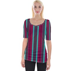 Red Blue Line Vertical Wide Neckline Tee