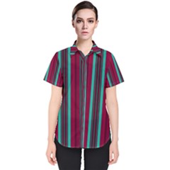 Red Blue Line Vertical Women s Short Sleeve Shirt