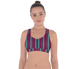 Red Blue Line Vertical Cross String Back Sports Bra