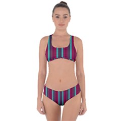 Red Blue Line Vertical Criss Cross Bikini Set by Mariart