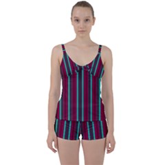 Red Blue Line Vertical Tie Front Two Piece Tankini by Mariart