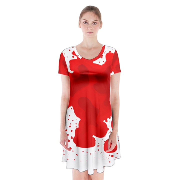 Red Blood Transparent Short Sleeve V-neck Flare Dress