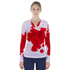 Red Blood Transparent V-neck Long Sleeve Top by Mariart