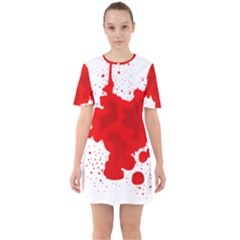 Red Blood Transparent Sixties Short Sleeve Mini Dress