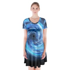 Hole Space Galaxy Star Planet Short Sleeve V-neck Flare Dress by Mariart