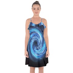 Hole Space Galaxy Star Planet Ruffle Detail Chiffon Dress