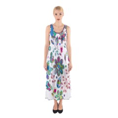 Prismatic Psychedelic Floral Heart Background Sleeveless Maxi Dress by Mariart