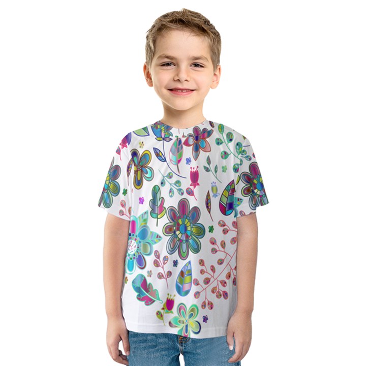 Prismatic Psychedelic Floral Heart Background Kids  Sport Mesh Tee