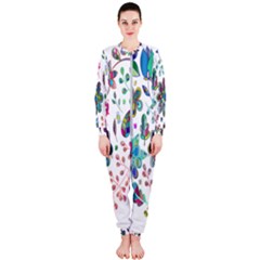 Prismatic Psychedelic Floral Heart Background Onepiece Jumpsuit (ladies)  by Mariart