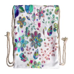 Prismatic Psychedelic Floral Heart Background Drawstring Bag (large)