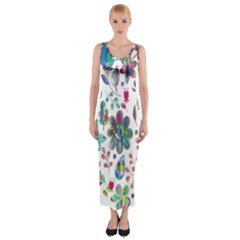 Prismatic Psychedelic Floral Heart Background Fitted Maxi Dress