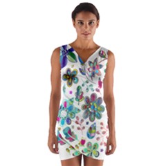 Prismatic Psychedelic Floral Heart Background Wrap Front Bodycon Dress by Mariart