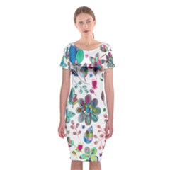 Prismatic Psychedelic Floral Heart Background Classic Short Sleeve Midi Dress by Mariart