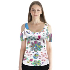 Prismatic Psychedelic Floral Heart Background Butterfly Sleeve Cutout Tee 