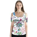 Prismatic Psychedelic Floral Heart Background Butterfly Sleeve Cutout Tee  View1