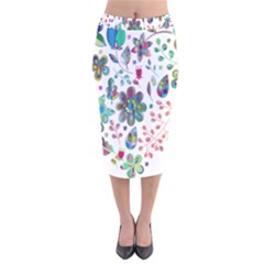 Prismatic Psychedelic Floral Heart Background Velvet Midi Pencil Skirt by Mariart