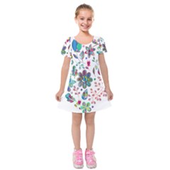 Prismatic Psychedelic Floral Heart Background Kids  Short Sleeve Velvet Dress